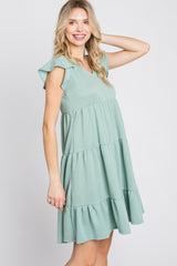 Mint Green Ruffle Sleeve Tiered Dress