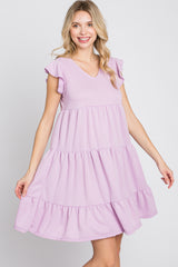 Lavender Ruffle Sleeve Tiered Dress