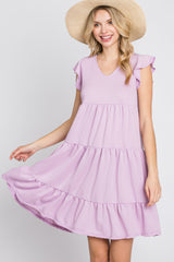 Lavender Ruffle Sleeve Tiered Dress