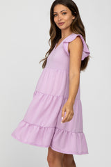 Lavender Ruffle Sleeve Tiered Maternity Dress