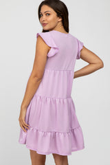 Lavender Ruffle Sleeve Tiered Maternity Dress