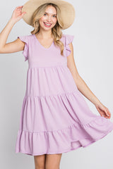 Lavender Ruffle Sleeve Tiered Dress