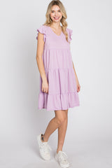 Lavender Ruffle Sleeve Tiered Dress