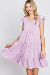 Lavender Ruffle Sleeve Tiered Dress