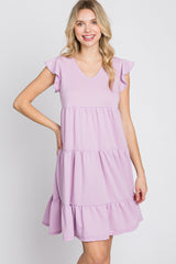 Lavender Ruffle Sleeve Tiered Dress