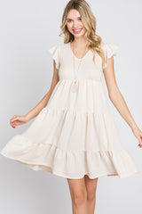 Cream Ruffle Sleeve Tiered Dress