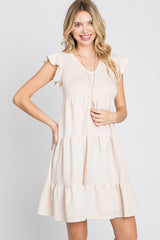 Cream Ruffle Sleeve Tiered Dress