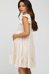 Cream Ruffle Sleeve Tiered Maternity Dress