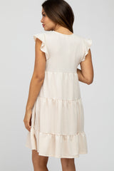 Cream Ruffle Sleeve Tiered Maternity Dress