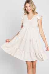 Cream Ruffle Sleeve Tiered Dress