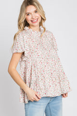 White Floral Mock Neck Tiered Top