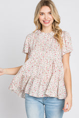 White Floral Mock Neck Tiered Top