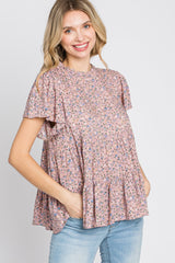 Pink Floral Mock Neck Tiered Top