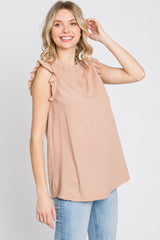 Peach Sleeveless Ruffle Accent Top