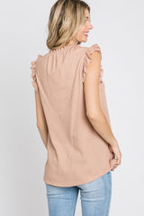 Peach Sleeveless Ruffle Accent Top