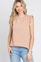 Peach Sleeveless Ruffle Accent Top