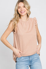 Peach Sleeveless Ruffle Accent Top