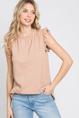 Peach Sleeveless Ruffle Accent Top