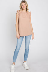 Peach Sleeveless Ruffle Accent Top