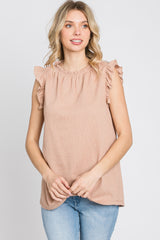 Peach Sleeveless Ruffle Accent Top