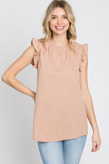 Peach Sleeveless Ruffle Accent Top