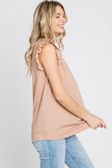 Peach Sleeveless Ruffle Accent Top