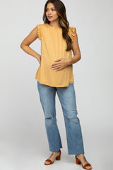 Yellow Ruffle Accent High Neck Maternity Top