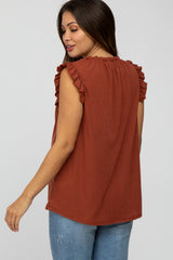 Dark Rust Ruffle Accent High Neck Maternity Top