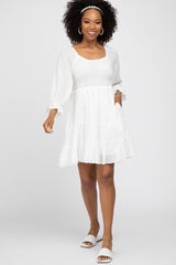 White Smocked Tiered 3/4 Ruffle Sleeve Dress