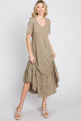 Olive Ruffle Accent Midi Dress