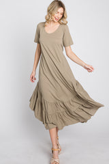 Olive Ruffle Accent Midi Dress