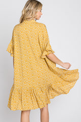 Yellow Floral Ruffle Hi- Lo Hem Mini Dress