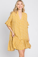 Yellow Floral Ruffle Hi- Lo Hem Mini Dress