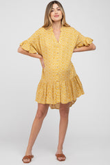 Yellow Floral Ruffle Hi- Lo Hem Maternity Mini Dress