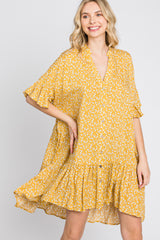 Yellow Floral Ruffle Hi- Lo Hem Maternity Mini Dress