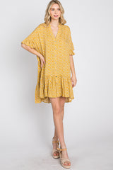 Yellow Floral Ruffle Hi- Lo Hem Mini Dress