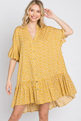 Yellow Floral Ruffle Hi- Lo Hem Mini Dress