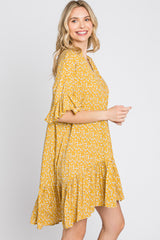 Yellow Floral Ruffle Hi- Lo Hem Mini Dress