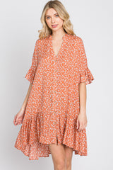 Orange Floral Ruffle Hi- Lo Hem Mini Dress