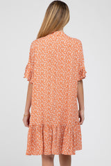 Orange Floral Ruffle Hi- Lo Hem Maternity Mini Dress