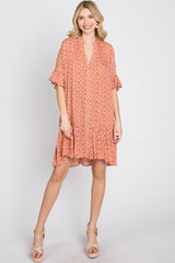 Orange Floral Ruffle Hi- Lo Hem Mini Dress