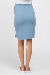 Light Blue Front Tie Round Hem Maternity Skirt