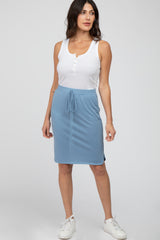 Light Blue Front Tie Round Hem Maternity Skirt