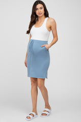 Light Blue Front Tie Round Hem Maternity Skirt