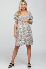 Cream Printed Puff Sleeve Maternity Dress