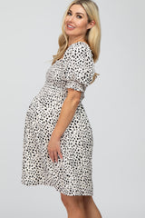 Cream Printed Puff Sleeve Maternity Dress