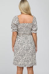 Cream Printed Puff Sleeve Maternity Dress