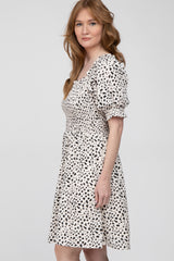 Cream Printed Puff Sleeve Dress