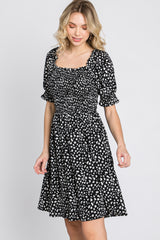 Black Printed Puff Sleeve Dress