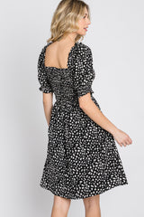 Black Printed Puff Sleeve Dress